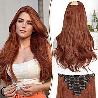 Kookastyle 7Pcs Clip In Hair Extensions Thick Long Wavy Layered Hairpieces Soft Lace Weft Lightweight Hair Extensions Copper Red