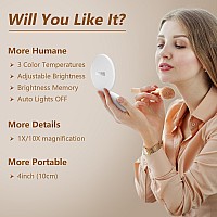 Kintion Travel Mirror With Light 1X10X Magnification Compact Mirror 4 Rechargeable Led Purse Mirror Dimmable 3 Color Temper