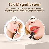 Kintion Travel Mirror With Light 1X10X Magnification Compact Mirror 4 Rechargeable Led Purse Mirror Dimmable 3 Color Temper