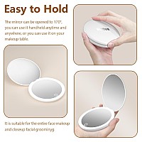 Kintion Travel Mirror With Light 1X10X Magnification Compact Mirror 4 Rechargeable Led Purse Mirror Dimmable 3 Color Temper