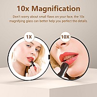 Kintion Travel Mirror With Light 1X10X Magnification Compact Mirror 4 Rechargeable Led Purse Mirror Dimmable 3 Color Temper