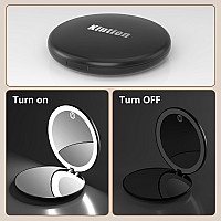 Kintion Travel Mirror With Light 1X10X Magnification Compact Mirror 4 Rechargeable Led Purse Mirror Dimmable 3 Color Temper