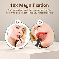 Kintion Travel Mirror With Light 1X10X Magnification Compact Mirror 4 Rechargeable Led Purse Mirror Dimmable 3 Color Temper