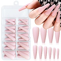 Loveourhome 100Pc Coffin Press On Nails Long Fake Nails Matte Full Cover False Nails Press Ons Artificial Nail Medium Ballerina