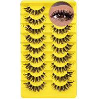 Cat Eye Lashes Natural Look False Eyelashes Fluffy Wispy Fake Eyelashes C Curl Strip 3D Lashes Cat Eye Fox Eyelash Mink Lashes W