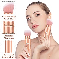 Falliny Retractable Makeup Brush 2 Pack Travel Kabuki Blush Brush Portable Powder Foundation Sunscreen Brush With Cover For Bl