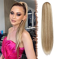 Feshfen Straight Ponytail Extensions Long Drawstring Pony Tails Natural Synthetic Hair Piece Clip In Ponytails Hairpieces For Wo