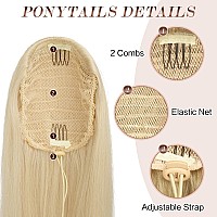 Feshfen Drawstring Ponytail Extensions Long Straight Pony Tails Natural Synthetic Hair Pieces Clip In Ponytails Hairpieces For W