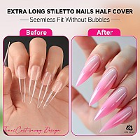 Una Gella 504Pcs Stiletto Nails Tips Half Cover Xxl Long Almond Nail Tips Soft Gel Nail Tips 12 Sizes Traceless Clear False Fake