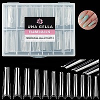 Una Gella Xxl Coffin Fake Nails Tips 120Pcs Extra Long Coffin Clear Nail Tips Half Cover No C Curve Coffin Gel False Nails Exten