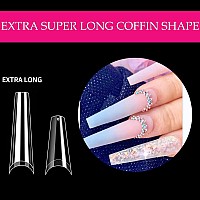 Una Gella Xxl Coffin Fake Nails Tips 120Pcs Extra Long Coffin Clear Nail Tips Half Cover No C Curve Coffin Gel False Nails Exten