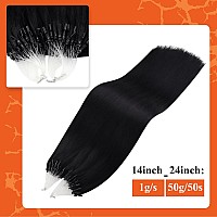 Full Shine 24 Inch Black Hair Extensions Real Human Hair Black Micro Link Bead Hair Extensions Micro Loop Hair Extensions Jet Bl