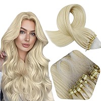 Full Shine Micro Ring Hair Extensions Blonde Human Hair Extensions Real Human Hair 50G50S 14 Inch Invisible Micro Beads Hair Ex