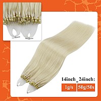 Full Shine Micro Ring Hair Extensions Blonde Human Hair Extensions Real Human Hair 50G50S 14 Inch Invisible Micro Beads Hair Ex