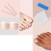 Liarty 560Pcs French Tip Toenails Short Square False Toe Nails Glossy Press On Toe Nails 14 Different Size Full Cover Nail Ti