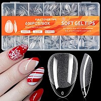 Addfavor 600Pcs Short Almond Nail Tips Soft Gel X Nail Tips Almond Short Clear Fake Nails Full Cover Acrylic Nail Tips For Exte