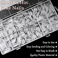 Addfavor 600Pcs Short Coffin Nail Tips Soft Gel X Nail Tips Xs Short Ballerina Clear Fake Nails Full Cover Acrylic Nail Tips Fo