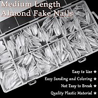 Addfavor 600Pcs Almond Nail Tips Medium Almond Gel X Nail Tips Clear Fake Nails Full Cover Acrylic Nail Tips For Extension Nail