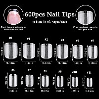 Addfavor Extra Short Square Nail Tips 600Pcs Clear Gel X Nail Tips Short Square Fake Nails Full Cover Soft Gel Nails 12 Sizes