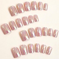 24Pcs Press On Nails Short Square Fake Nails Acrylic False Nails With Artificial Glossy Designs Acrylic Nails Press Ons Full Cov