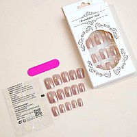 24Pcs Press On Nails Short Square Fake Nails Acrylic False Nails With Artificial Glossy Designs Acrylic Nails Press Ons Full Cov