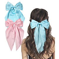 Furling Pompoms Hair Bows Clips For Women Large Bow Clips For Girls Satin Long Tails With Alligator Clips Big Hair Bow Hair Acce