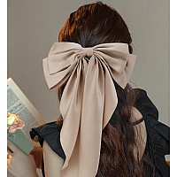 Velscrun 3Pcs Womens Hair Accessories Gifts White Black And Khaki Oversized Satin Hair Bows With Long Tails Barrettes And