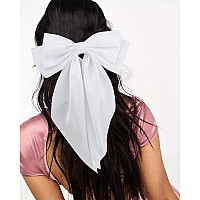 Velscrun 3Pcs Womens Hair Accessories Gifts White Black And Khaki Oversized Satin Hair Bows With Long Tails Barrettes And