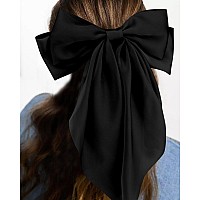 Velscrun 3Pcs Womens Hair Accessories Gifts White Black And Khaki Oversized Satin Hair Bows With Long Tails Barrettes And