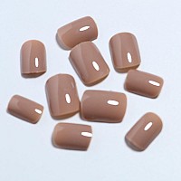 24Pcs Press On Nails Short Square Fake Nails Acrylic Nails Press Ons Brown False Nails With Glossy Designs Square Reuseable Nail