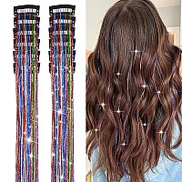 Yooonxi 12Pcs Hair Tinsel Clip In 196Inch Glitter Tinsel Hair Extensions Clip In Hair Tinsel Kit Heat Resistant Shiny Sparkle F