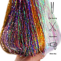 Yooonxi 12Pcs Hair Tinsel Clip In 196Inch Glitter Tinsel Hair Extensions Clip In Hair Tinsel Kit Heat Resistant Shiny Sparkle F