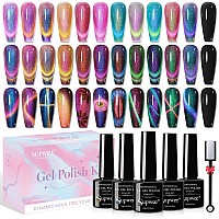 Supwee 12 Colors Cat Eye Gel Polish With Magnetic Stick Chameleon Magnetic Gel Polish Kit Trible Colors Effect Galaxy Cateyes N