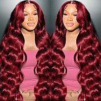 Phadria 13X4 Lace Front Wigs Human Hair Pre Plucked 99J Burgundy Lace Front Wigs Human Hair 180 Density Body Wave Lace Front Wi