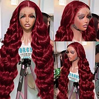 Phadria 13X4 Lace Front Wigs Human Hair Pre Plucked 99J Burgundy Lace Front Wigs Human Hair 180 Density Body Wave Lace Front Wi