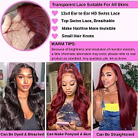 Phadria 13X4 Lace Front Wigs Human Hair Pre Plucked 99J Burgundy Lace Front Wigs Human Hair 180 Density Body Wave Lace Front Wi