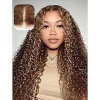 Unice Bye Bye Knots Wig Honey Blonde With Highlights Curly Invisible Knots 7X5 Pre Cut Lace Front Wigs Human Hair Put On And Go