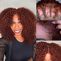 Beauty Forever Bye Bye Knots 7X5 Pre Cut Lace Wear And Go Wig Kinky Curly Reddish Brown Lace Front Wigsinvisible Knots Auburn B