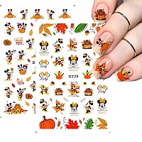 8 Sheets Cartoon Nail Art Stickers Cute Autumn Theme Nail Decals 3D Self Adhesive Nail Art Supplies Fall Nail Sticker For Women