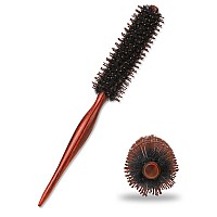 Mozeat Lens Hair Brush Small Round Boar Bristle Styling Brush With Nylon Pins And Wooden Handle Volumizing Hair Brush For Stra