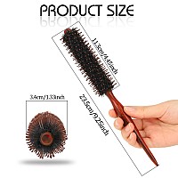 Mozeat Lens Hair Brush Small Round Boar Bristle Styling Brush With Nylon Pins And Wooden Handle Volumizing Hair Brush For Stra