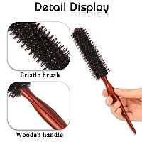 Mozeat Lens Hair Brush Small Round Boar Bristle Styling Brush With Nylon Pins And Wooden Handle Volumizing Hair Brush For Stra