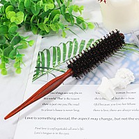 Mozeat Lens Hair Brush Small Round Boar Bristle Styling Brush With Nylon Pins And Wooden Handle Volumizing Hair Brush For Stra