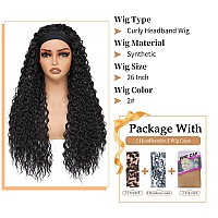 Alicoco Headband Wig Curly Headband Wigs For Women 180 Density Water Wave Glueless Wig Synthetic Half Wig With Headbands Attach