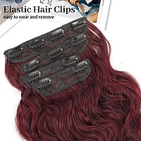 Kookastyle Hair Extensions Burgundy Clip In Synthetic Highlight Hair Extensions Long Wavy 4Pcs Thick Hairpieces 20 Inch For Wome