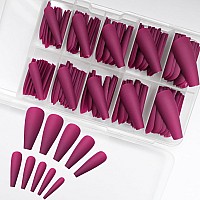 Addfavor 100Pcs Long Coffin Press On Nails Fuchsia Fake Nails Matte Long Ballerina Full Cover Nail Acrylic False Nail Tips For W