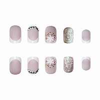 Babalal Square Press On Nails Short Fake Nails White French Tip Glue On Nails Christmas Tree Glitter Rhinestone Acrylic Nails Au