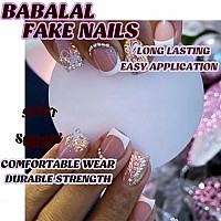 Babalal Square Press On Nails Short Fake Nails White French Tip Glue On Nails Christmas Tree Glitter Rhinestone Acrylic Nails Au