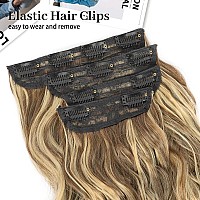 Kookastyle Hair Extensions Brown Mix Blonde Clip In Synthetic Highlight Hair Extensions Long Wavy 4Pcs Thick Hairpieces 20 Inch