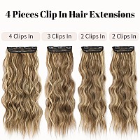 Kookastyle Hair Extensions Brown Mix Blonde Clip In Synthetic Highlight Hair Extensions Long Wavy 4Pcs Thick Hairpieces 20 Inch